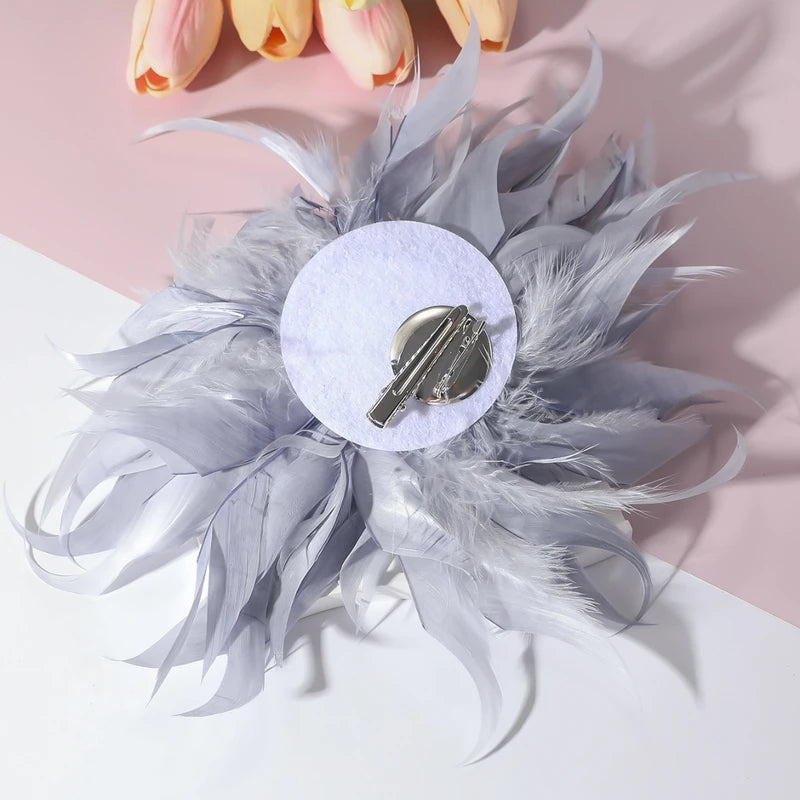 French Style Handmade Multicolor Feather Flower Brooch for Women - Luxury Lapel Pin