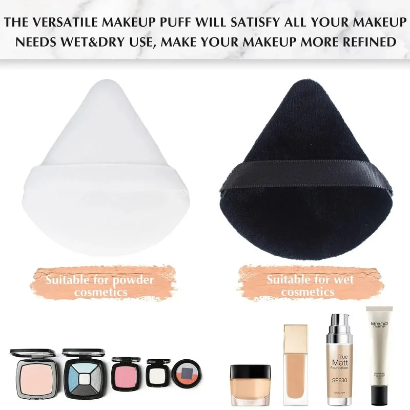 Triangle Velvet Powder Puff Set - Mini Face Makeup Sponges, Washable, Lightweight
