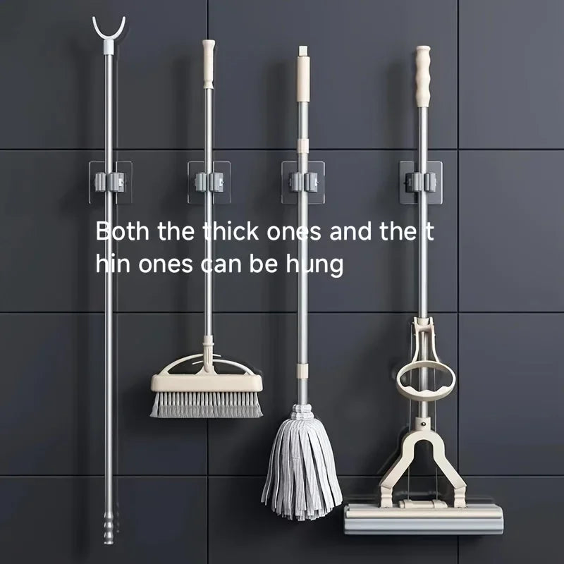 Wall-Mounted Bathroom Shower Holder Organizer Hooks for Mop Broom Storage