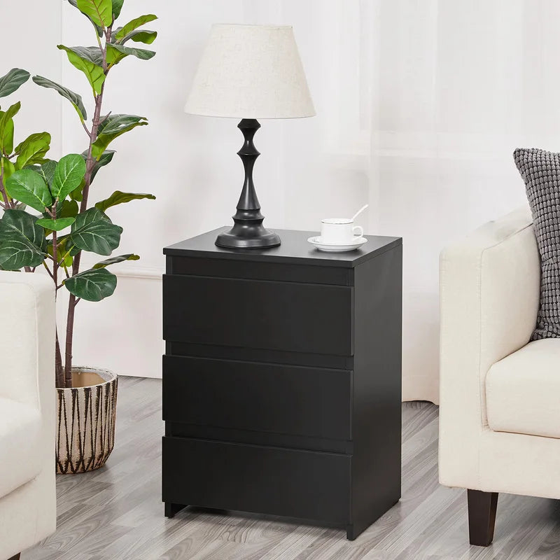 Nightstand with 3 Drawers - Wooden Bedside Table with Storage for Bedroom, Living Room, Office - Black