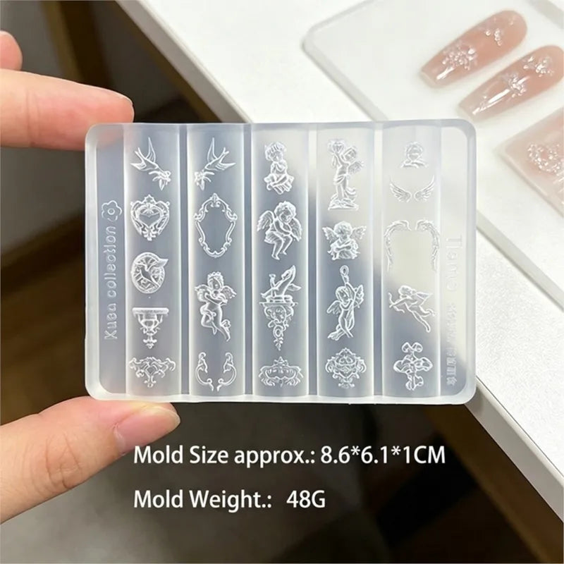 Cute Angel Silicone Nail Stencil Mold Retro Baroque Cupid Designs 3D Sculpting Template