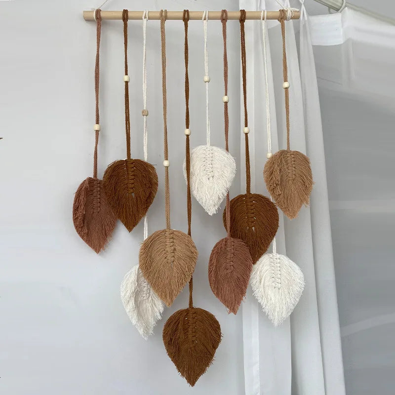 Handmade Woven Leaf Macrame Wall Hanging Bohemian Cotton Rope Decor for Bedroom & Living Room