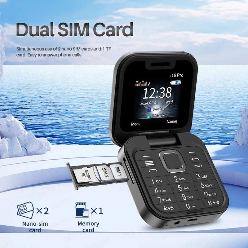 Dual SIM Flip Mini Mobile Phone with Call Record FM Radio & Voice Function