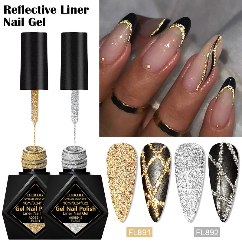 Reflective Glitter Gel Nail Polish Set - Bright Sparkling French Colors, Long-Lasting UV & LED Curing