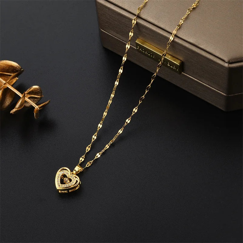 Cute Heart Pendant Necklace for Women Stainless Steel Clavicle Chain Wedding Jewelry