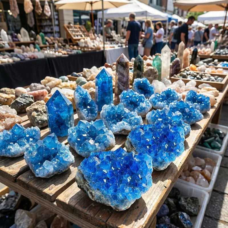 Blue Quartz Crystal Cluster Decorative Geology Gift for Home & Office