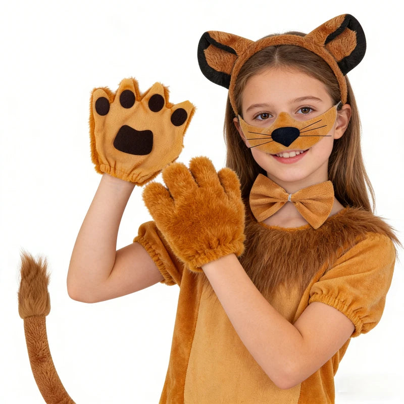 Animal Headband Props for Kids & Adults - Plush Lion & Tiger Ears - Halloween Costume Accessory