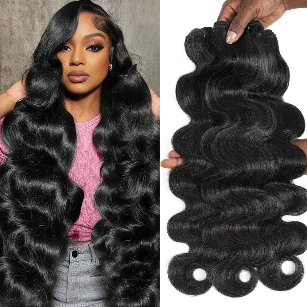 Brazilian Human Hair Bundles - Natural Black, Body Wave, Raw Remy Extensions