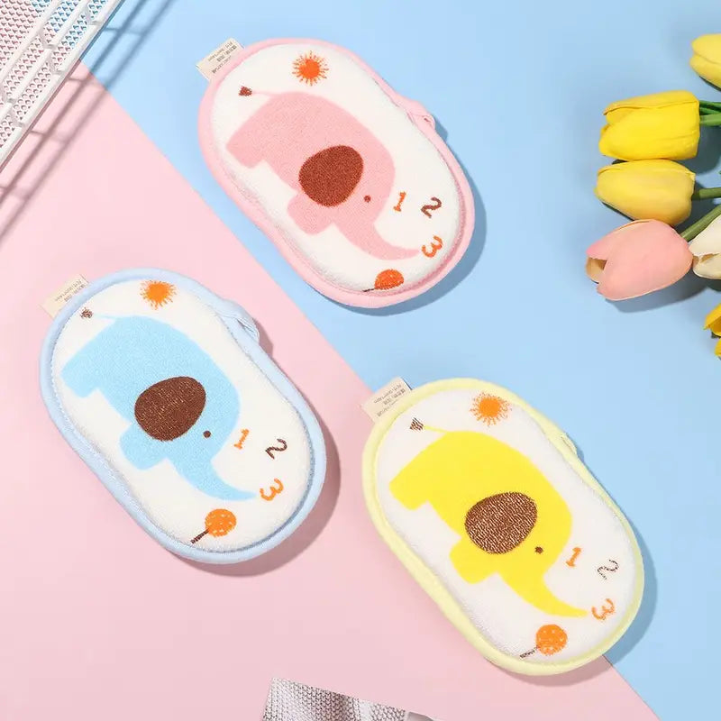 Baby Bath Sponge Elephant Pattern Soft Body Wash Scrubber for Infants & Kids