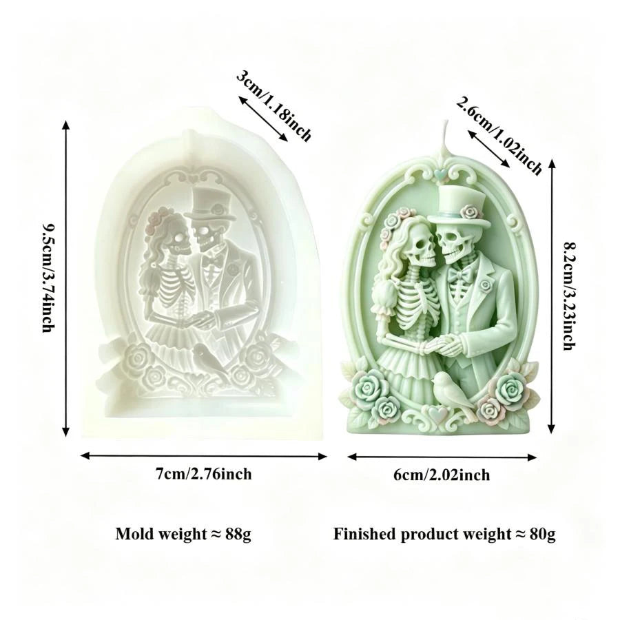 Halloween Skull Couple Silicone Candle Mold DIY Bride-Groom Cake & Soap Mold