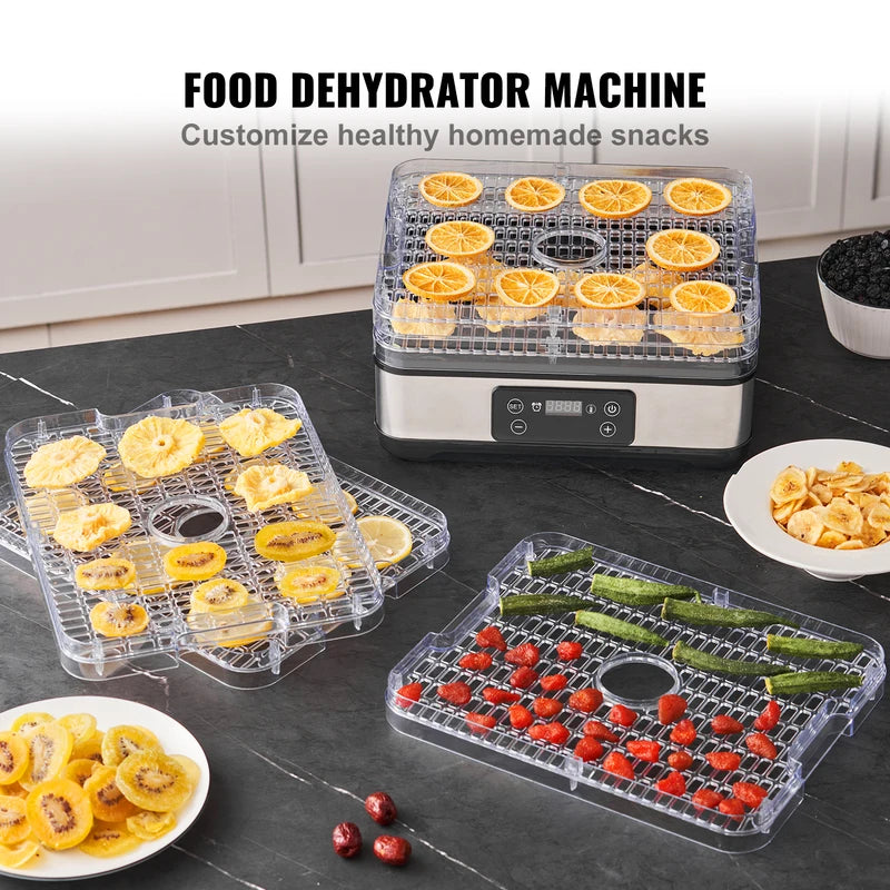 5-Tray Food Dehydrator Machine 300W Stainless Steel Digital Timer & Temperature