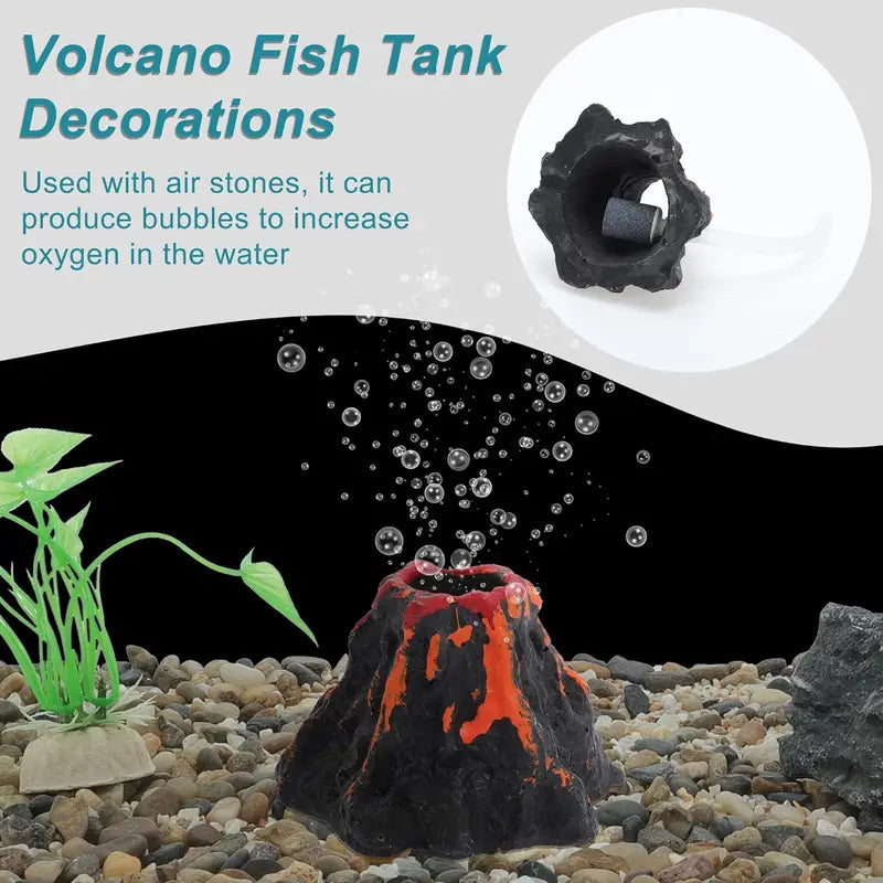 Aquarium Decoration Set Resin Submarine & Volcano Ornaments - Fish Tank Landscape Accessories