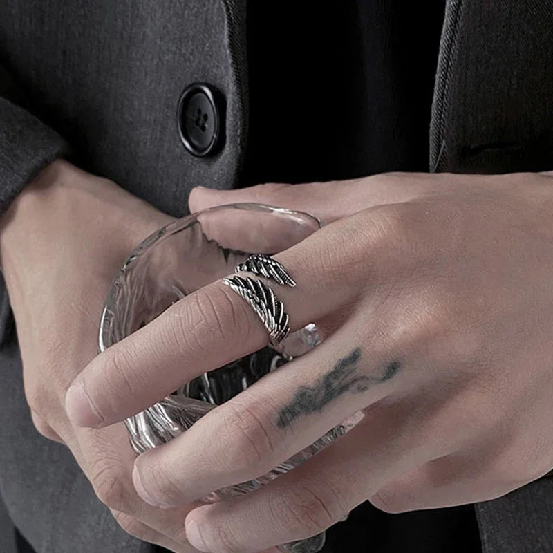 Unisex Angel Demon Wings Creative Ring Sterling Silver-Color Jewelry Adjustable