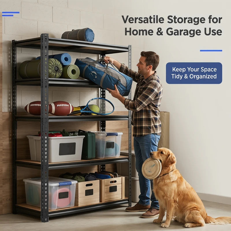 Heavy-Duty Industrial Metal Storage Shelves – Adjustable Garage & Warehouse Shelving Unit, No-Bolt Assembly, 72 Inches High