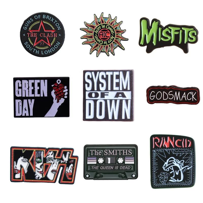 Vintage Rock Band Logo Enamel Pin Pack - Music Lapel Brooches for Fans
