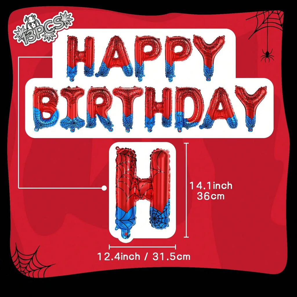 Spider Theme Birthday Banner with Red and Blue Letters for Superhero Party Decor