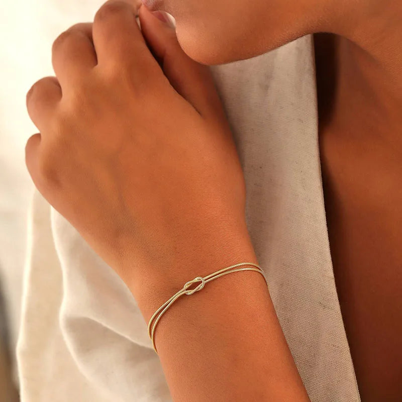 Stainless Steel Knot Snake Chain Bracelet Handmade Jewelry for Valentine's Day
