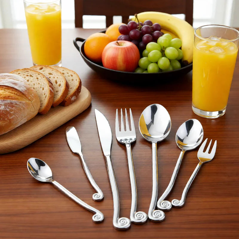 Stainless Steel Dinnerware Set with Snail Handle - Forged & Mirror Polish Kitchen Tableware