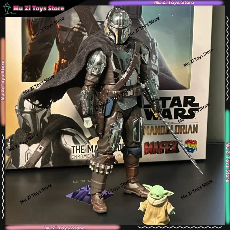 Star Wars Mandalorian Action Figure - Din Djarin Collectible Toy - Electroplated Model