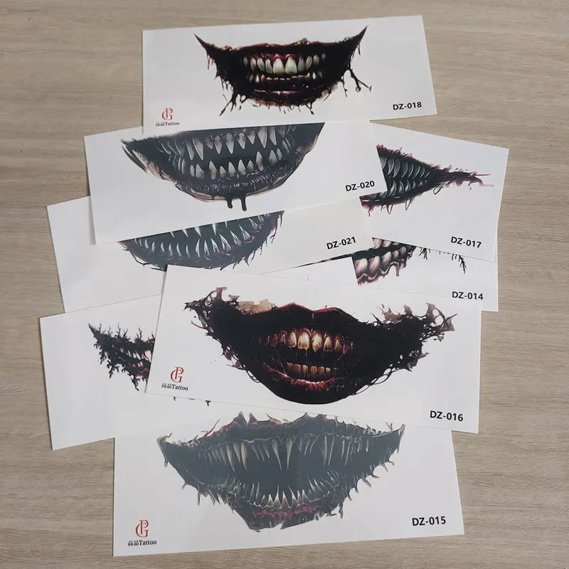 Halloween Temporary Face Tattoos - 9 Sheets Waterproof Zombie Vampire Clown Designs