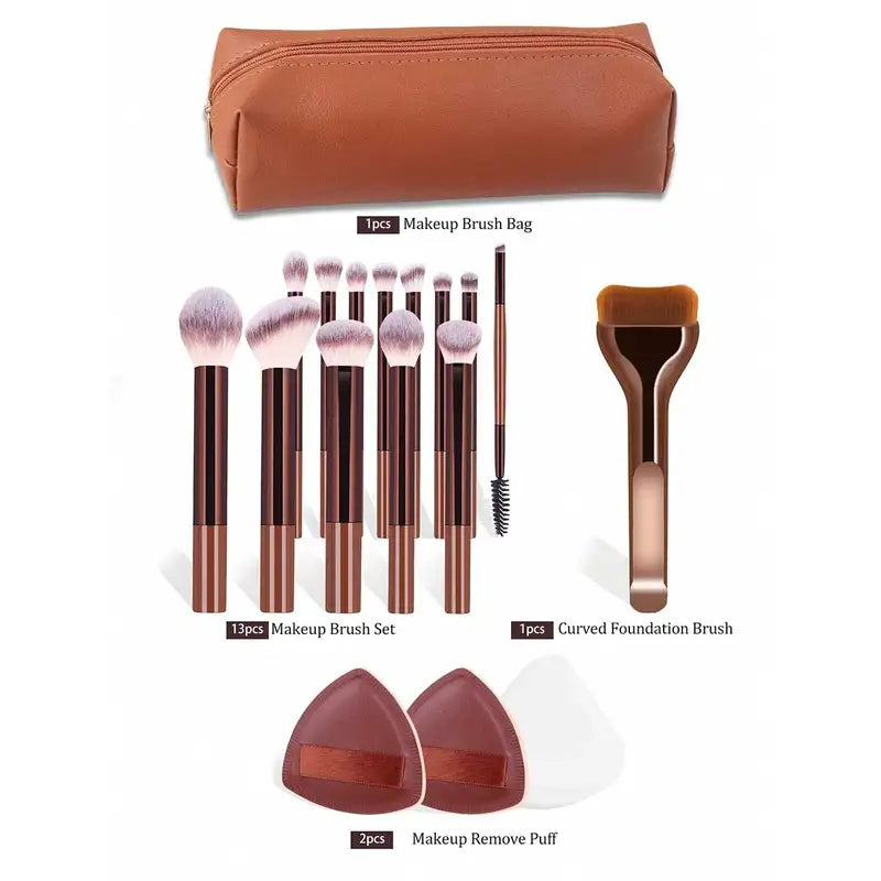 17-Piece Professional Makeup Brush Set with Aluminum Handles - Soft Wool Fiber Brushes for Face & Eyes