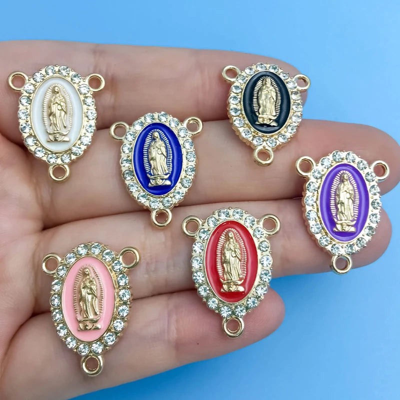 10/12Pcs Rhinestones Enamel Virgin Mary Charms for Jewelry Making Findings & Crafting
