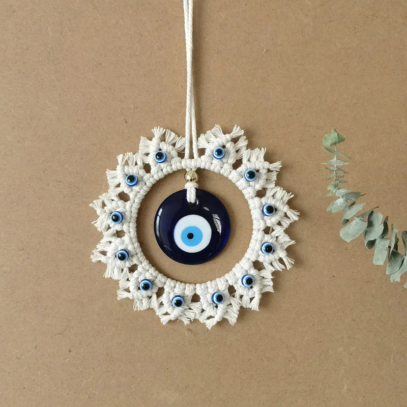 Large Blue Evil Eye Wall Decor - Handcrafted Circle Wall Hanging for Home Safety & Protection