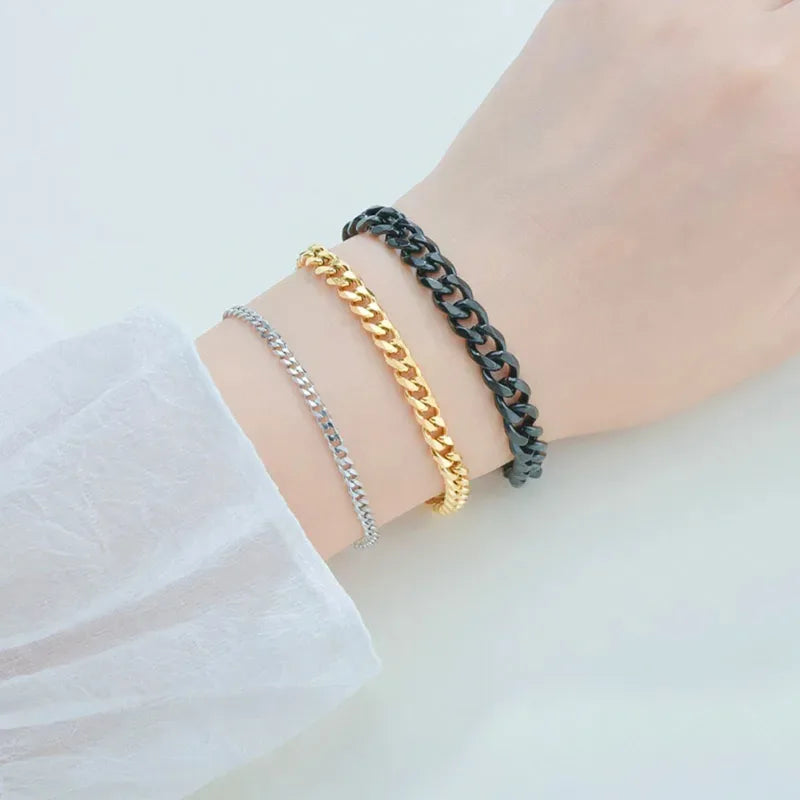 Unisex Men Women Cuban Chain Bracelet Stainless Steel Jewelry for Couples