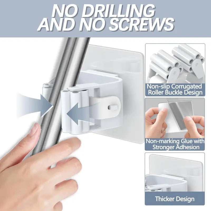 Self-Adhesive Wall Mount Mop and Broom Organizer 4 Pack