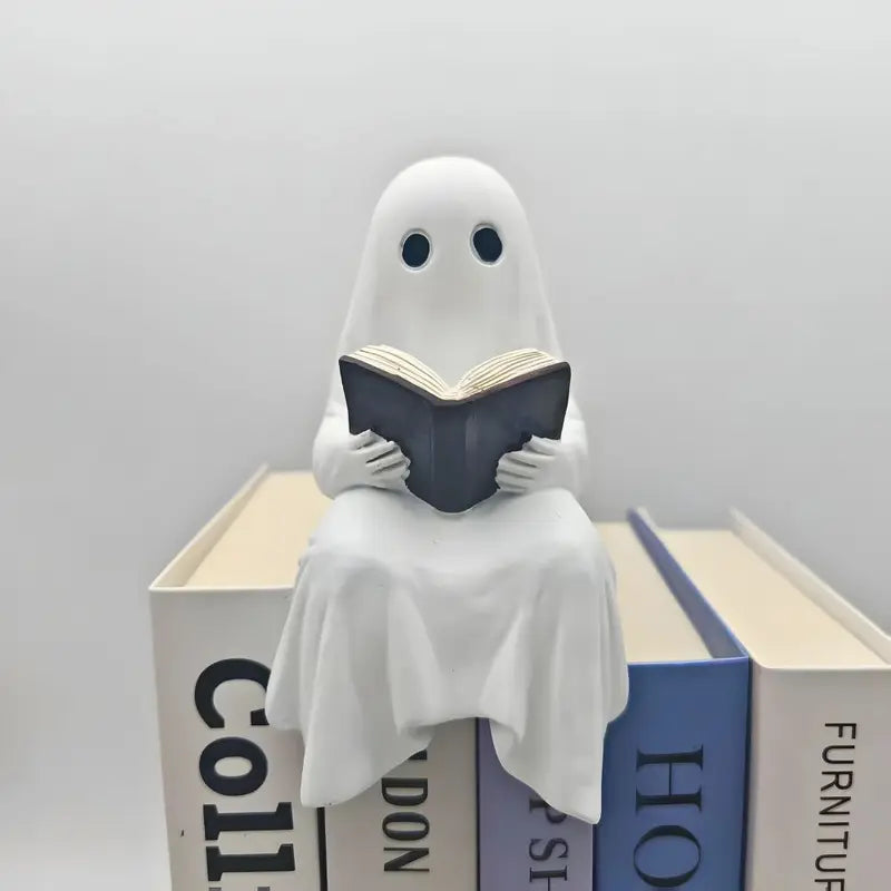 Halloween Ghost Reading Statue Ornament for Home & Holiday Decor