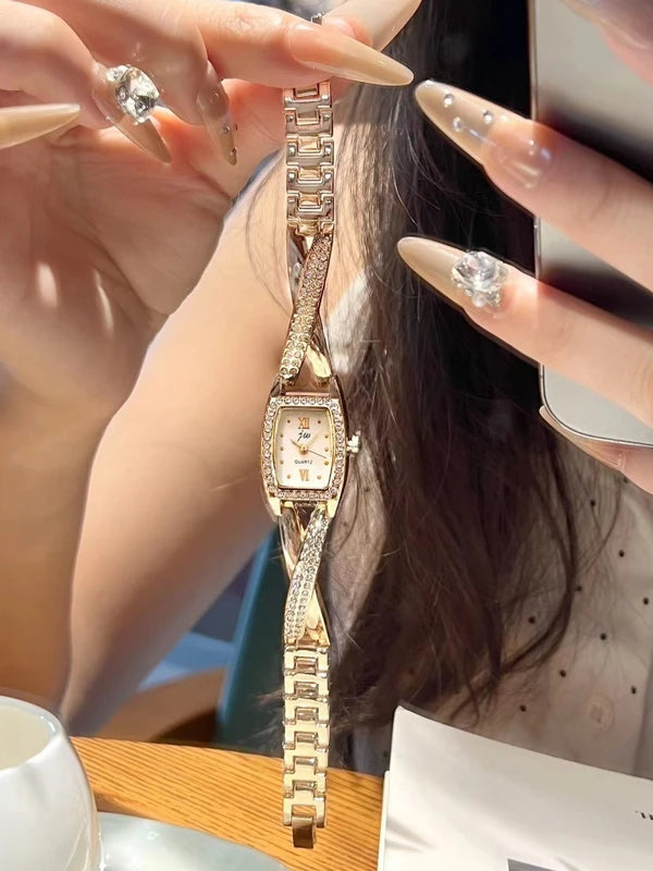 Luxury Women's Quartz Bracelet Watch with Diamond Accents - Multiple Colors