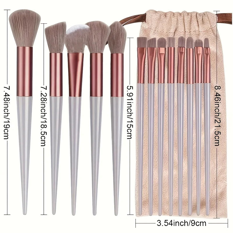 13-Piece Vegan Makeup Brush Set with Hybrid Fiber Bristles and Gift Pouch - Luxury Cosmetic Tools for Beginners and Pros