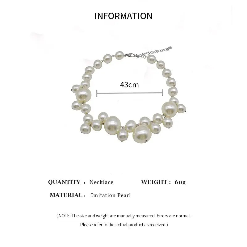 Elegant Imitation Pearl Necklace for Women Big Beads Choker Bridal Jewelry Gift