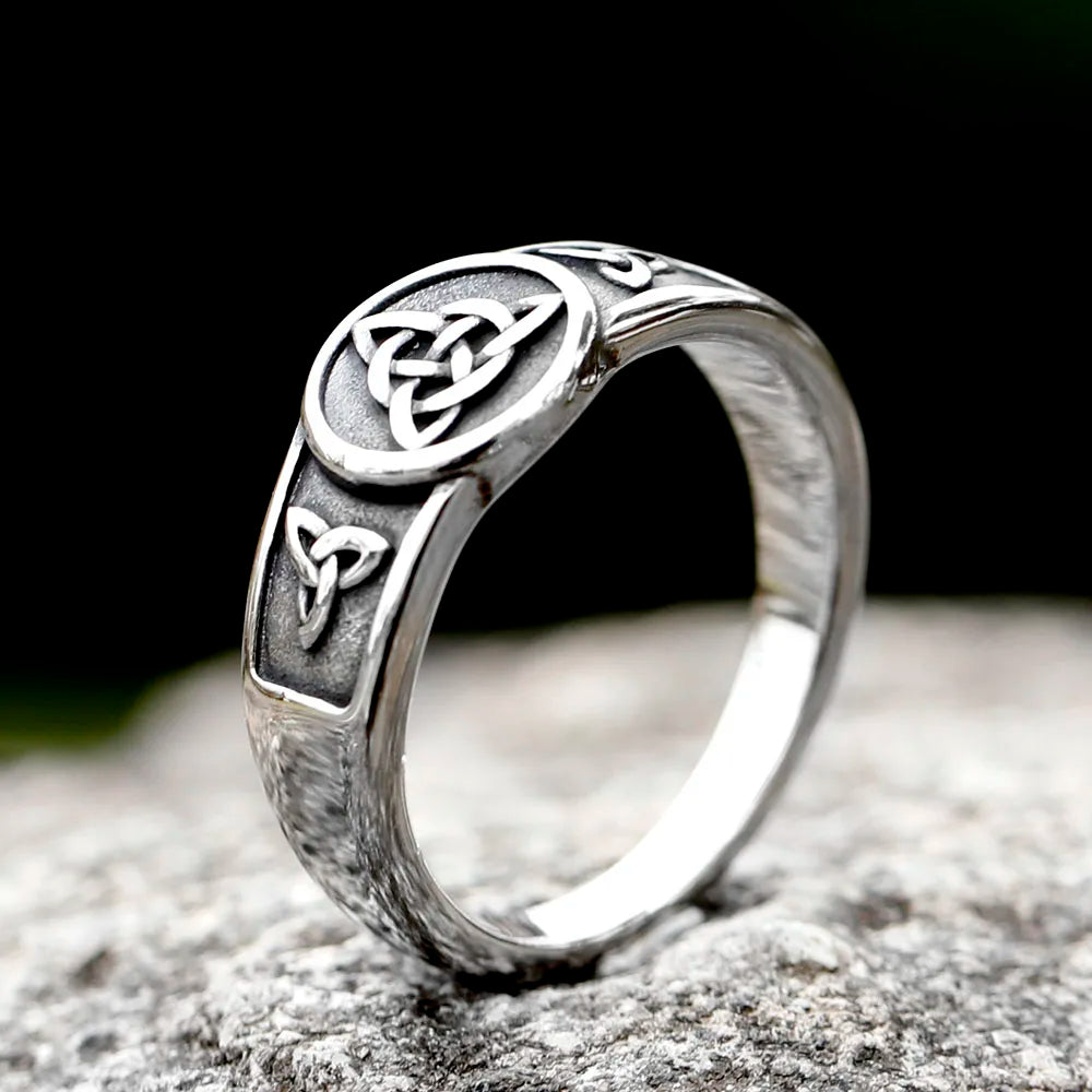 Witch Knot Stainless Steel Ring for Women Wiccan Cross Celtic Knot Jewelry Good Luck & Protection