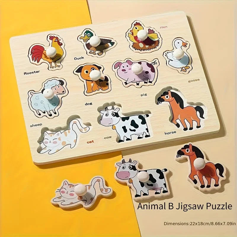 Baby Hand-Hold Puzzle Board Montessori Wooden Shape Matching Toy for Toddlers