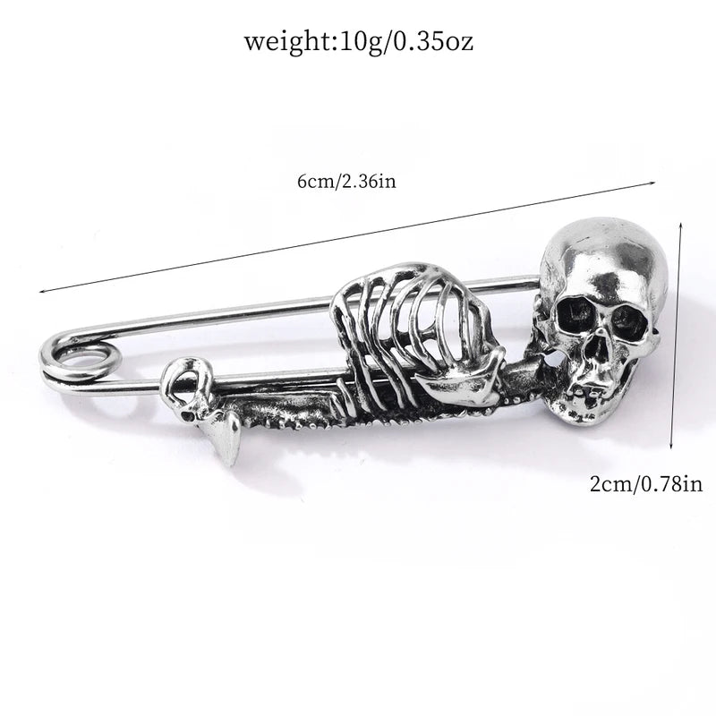 Vintage Halloween Skeleton Brooch Spooky Gothic Skull Pin for Clothing Accessories