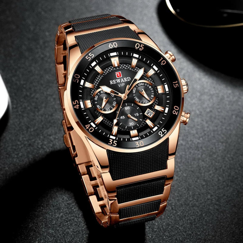 Men's Waterproof Sport Chronograph Watch with Quartz and Automatic Date
