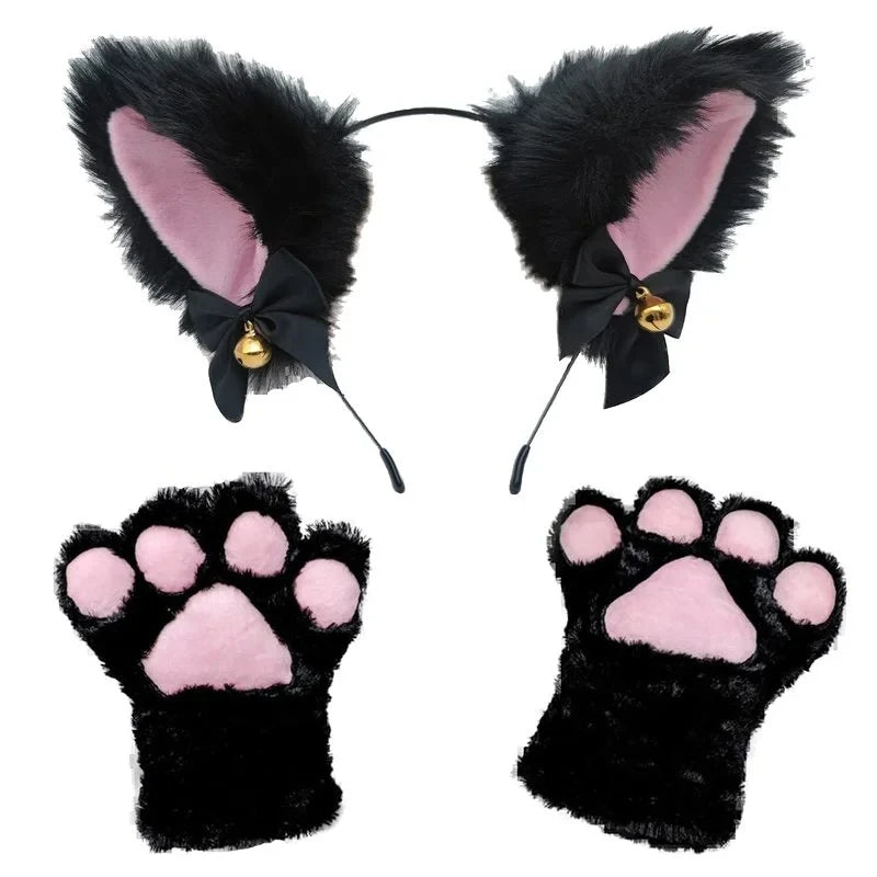 Cat Ear Paw Gloves Headwear for Cosplay Dance Halloween Party - Multiple Colors