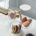 Rotatable 3-Tier Makeup Sponge Storage Box with Compartments - Clear Plastic Organizer for Vanity