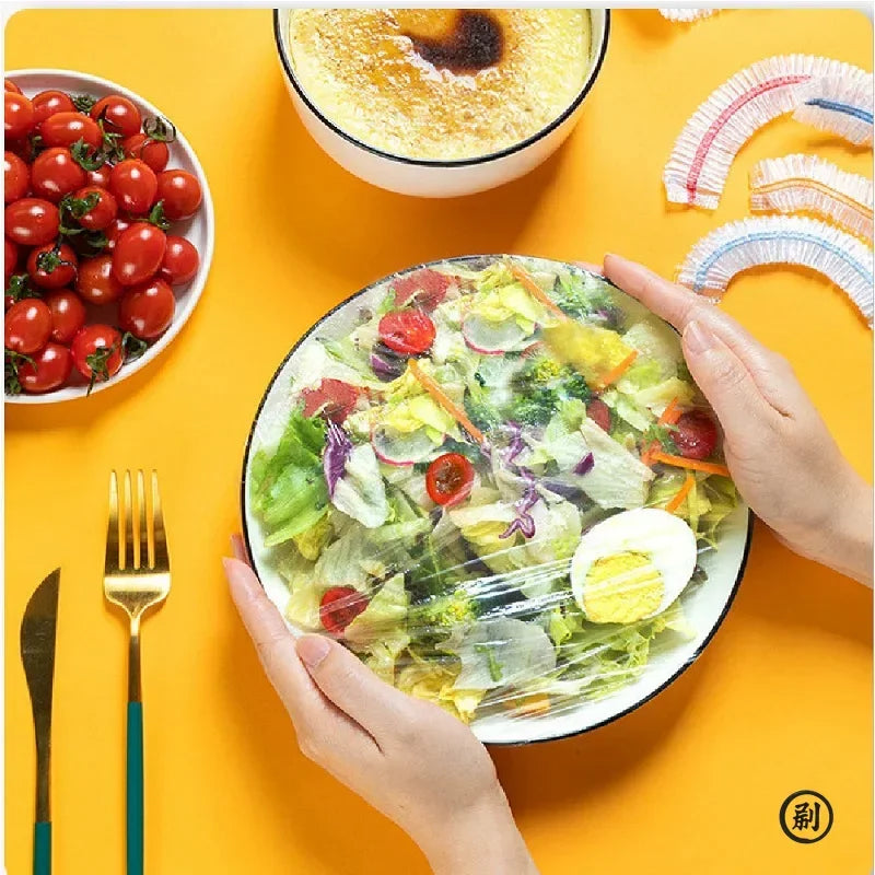 100 Pcs Elastic Food Covers for Bowl Lids & Food Storage - Disposable Plastic Wraps