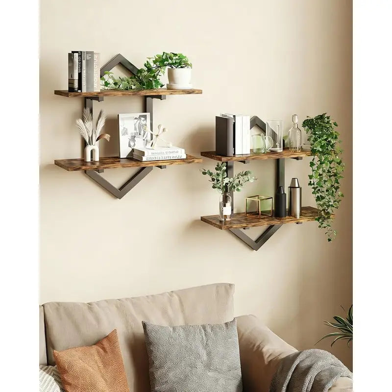 Decorative Floating Wall Shelves Set of 2 with Diamond Shape Design for Living Room Bedroom Kitchen