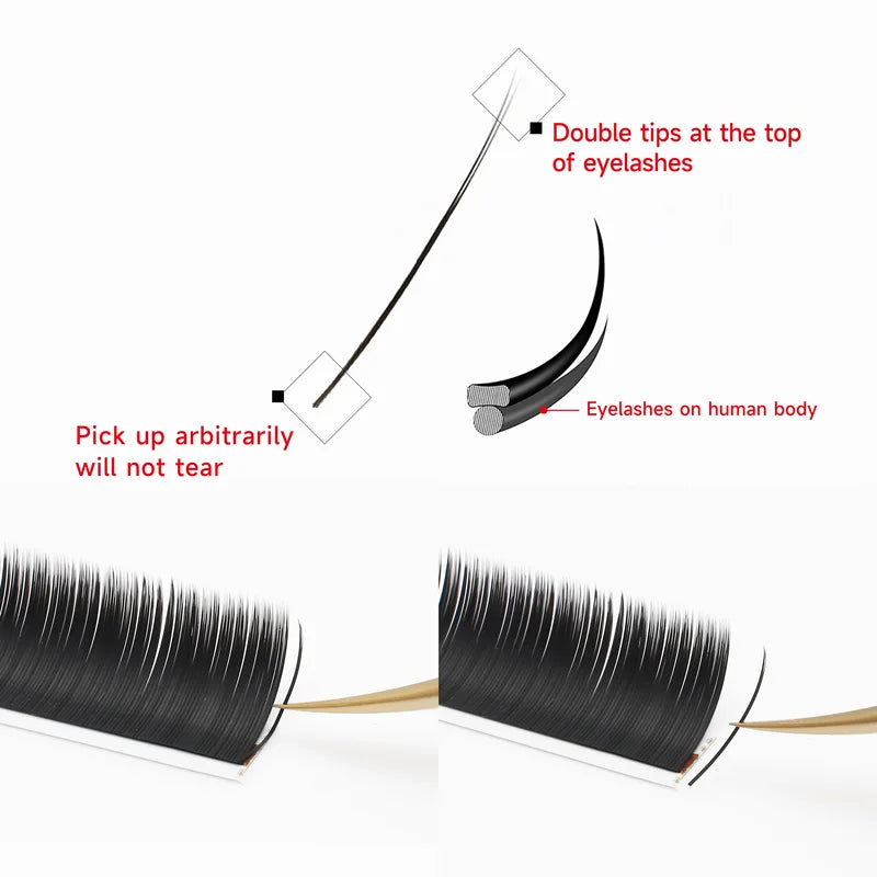 Eyelash Extension False Flat Lashes - Faux Mink, Ellipse Tips, Matte Gray & Black
