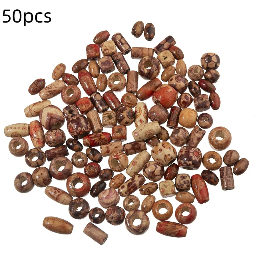 Natural Wooden Beads Set - Multi-Shape Round & Oval Large Hole Spacer Beads for Jewelry Making DIY