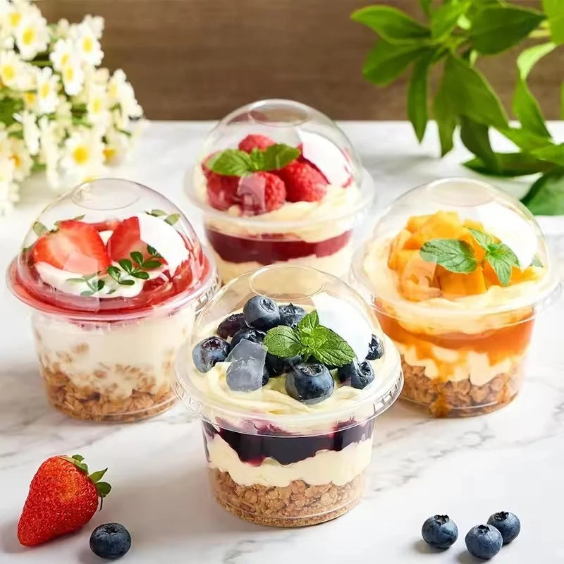 Disposable Clear Plastic Pudding Cups with Lids - 50pcs Dessert Containers for Baking & Party
