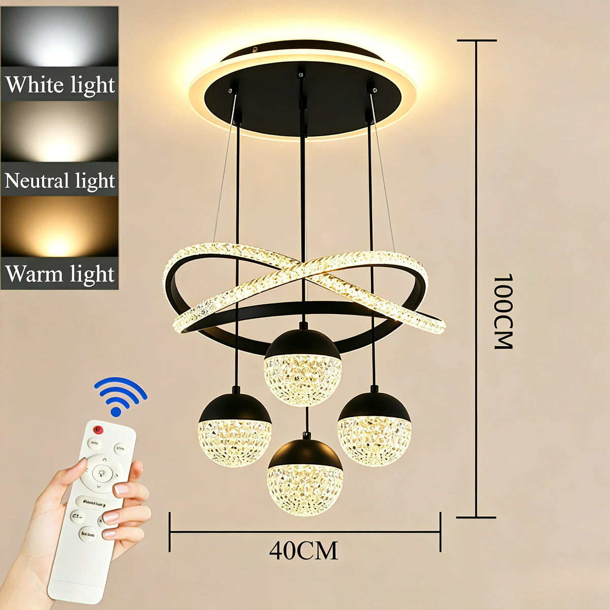 Adjustable LED Pendant Light with Remote Control for Living & Dining Rooms