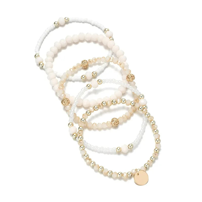 Charm Resin Beaded Bracelet Set for Women - Elastic Chain Jewelry Pack