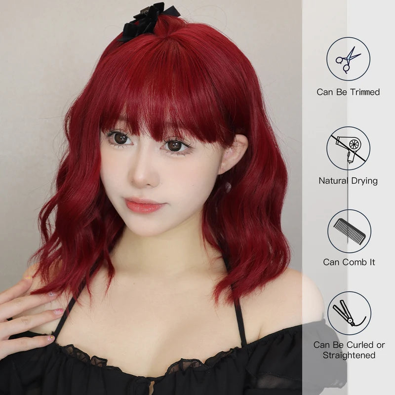 Colorful Short Curly Wigs with Bangs for Cosplay & Parties - Heat-Resistant Synthetic Hair