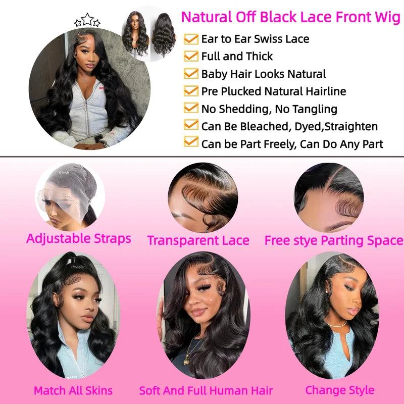 Body Wave Lace Front Wigs 13x4 13x6 Human Hair Wig 200 Density for Women