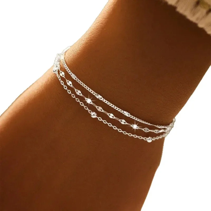 Elegant Multi-Layer Silver Plated Chain Bracelet for Women Boho Party Jewelry