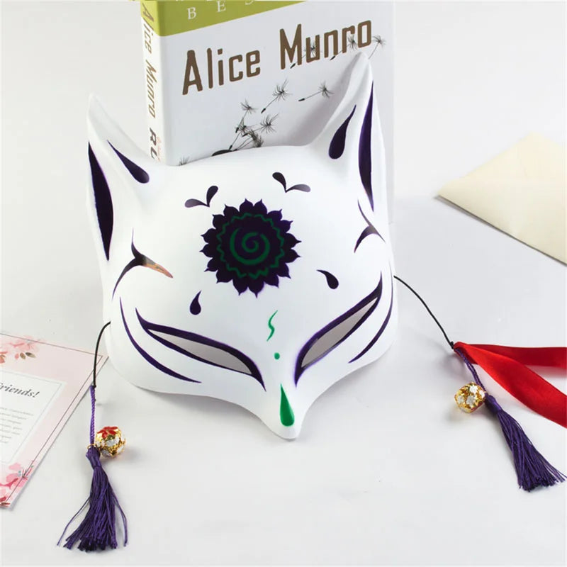 Anime Fox Mask Hand-Painted Mask with Tassels for Halloween Cosplay Party Halloween Masquerade Festival Gift